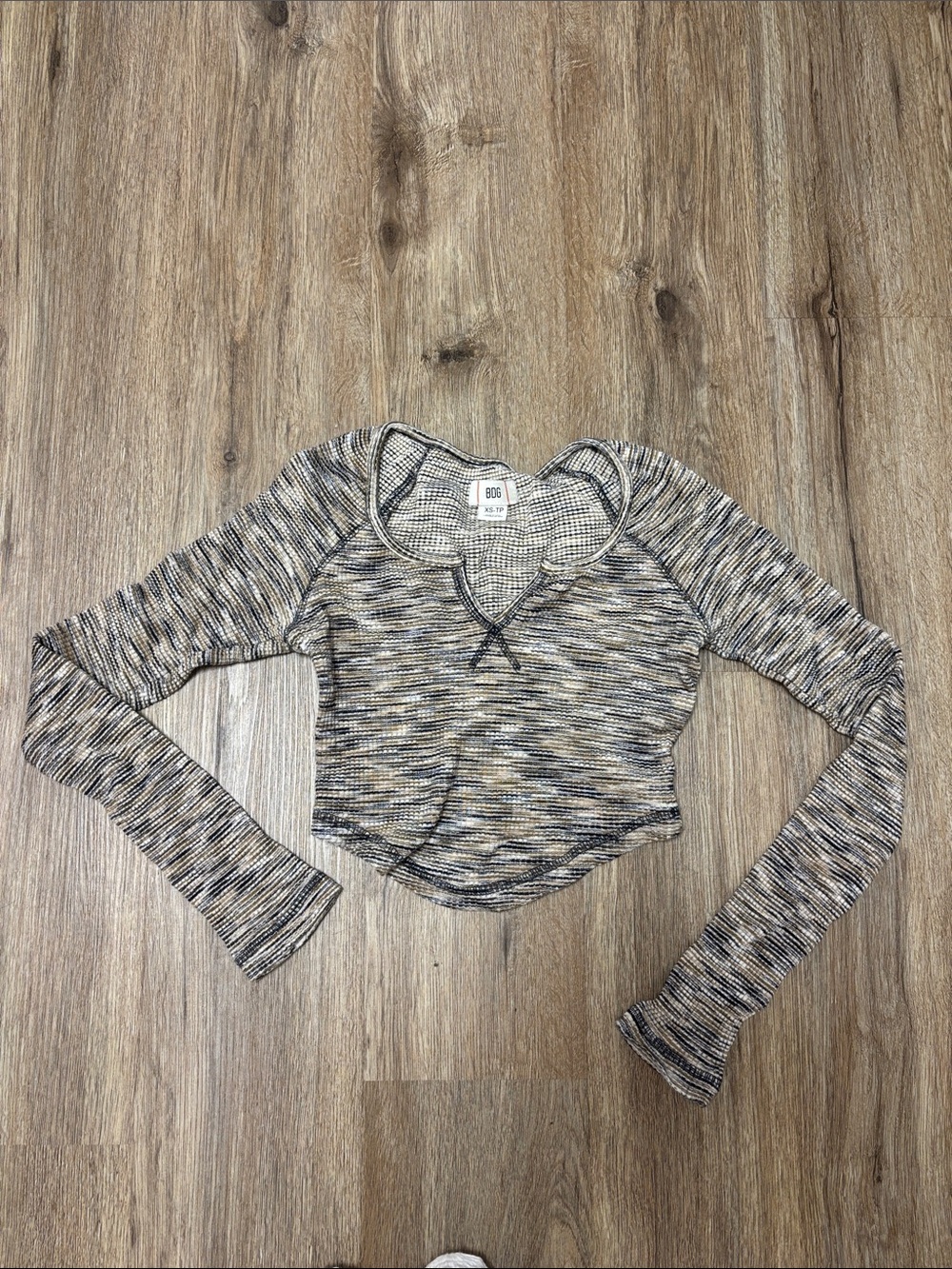 BDG Multitone Heathered Cropped Long-Sleeve Ribbed Top